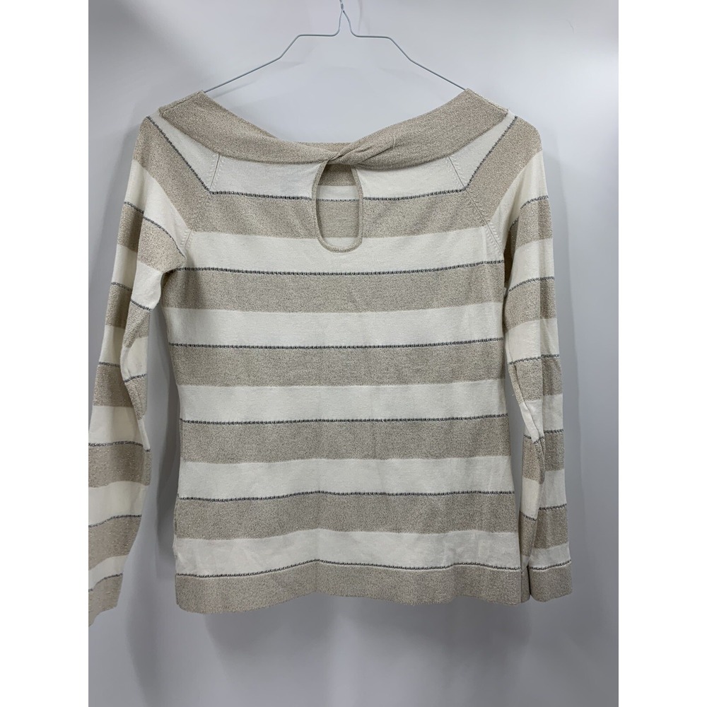 WHITE HOUSE BLACK MARKET Women's M Metallic Stripe Keyhole Twist Sweater Sz M - Picture 3 of 4